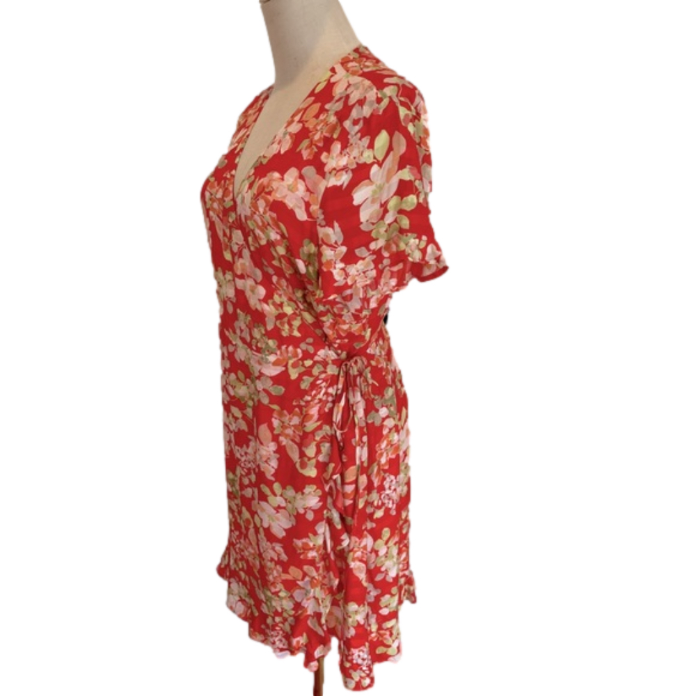90s J JILL WRAP DRESS TANGERINE FLORAL TWEE DELICATE LIGHT COTTAGECORE SZ MP - Picture 3 of 13